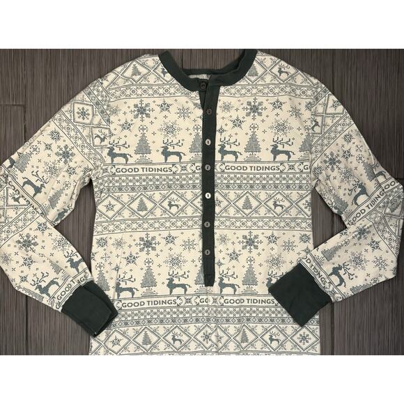 Hearth & Hand with Magnolia "Good Tidings" Union Suit Men’s Medium Green/White - Picture 2 of 7